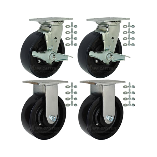 Mapp Caster Tool Box and Job Box Casters, 6" Polyurethane Wheel Casters, 5000 Cap. 146UIRB620